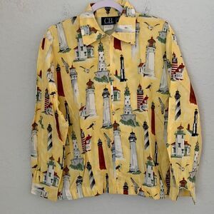 Vintage CB Casual Cotton Light Windbreaker Zippered Nautical Theme Print Size S